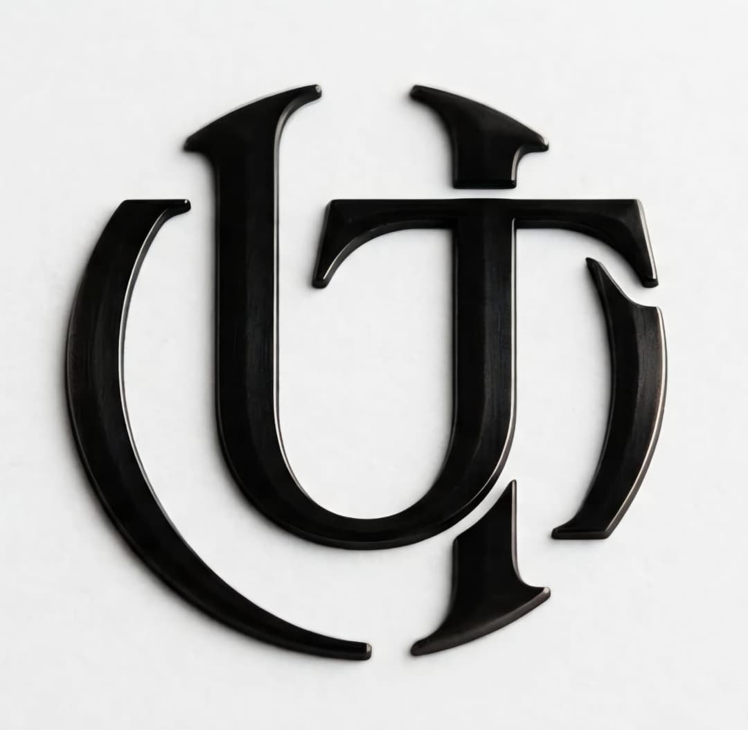 The Unlocking Treasures UT monogram — our registered maker's mark, hallmarked by the Sheffield Assay Office