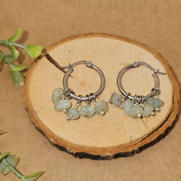 Aventurine Cluster Stainless Steel Hoop Earrings